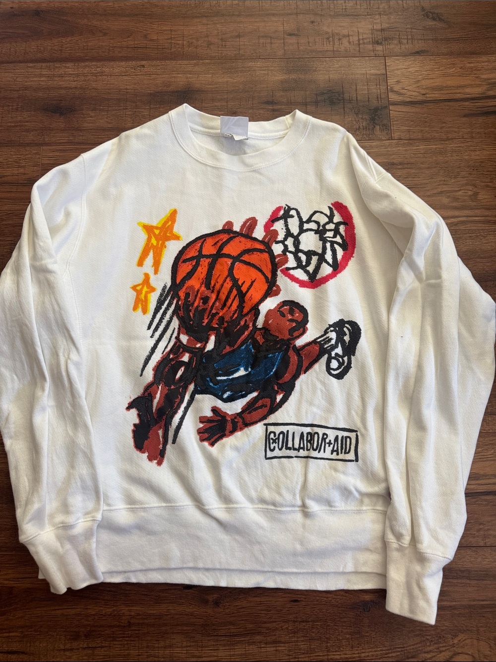 Men’s Champion ❌ Just Don White Graphic Basketball Crewneck Sweater sz: Large